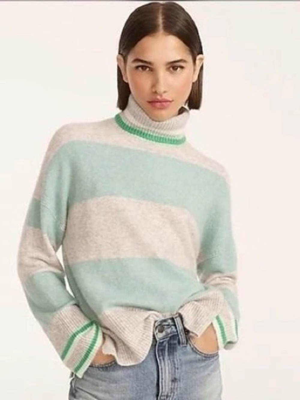 J.Crew Striped Turtleneck Sweater in Supersoft Yarn Cowl Neck Size Large